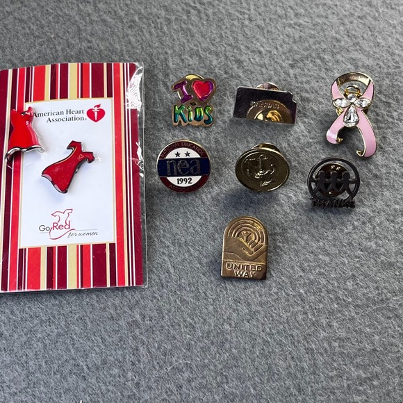 Jewelry - VTG Mixed Lapel Pin Lot American Heart Association United Way NEA Enamel Small